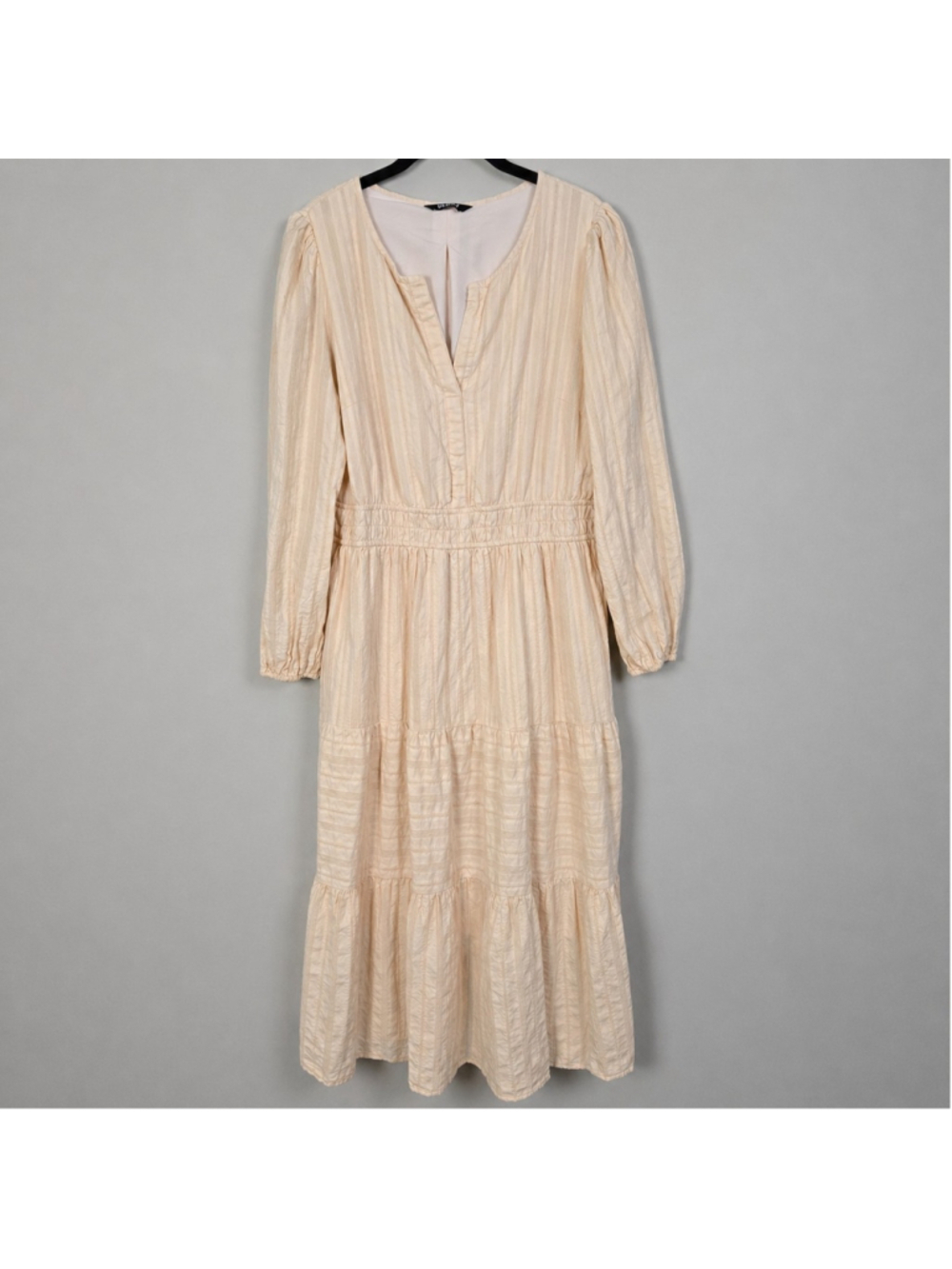 BTFBM Womens Embroidered Tiered Maxi Dress XL Beige Cottagecore Peasant Boho